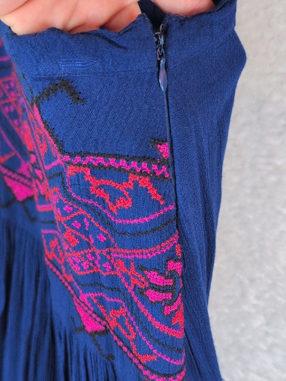 574-Japna Blue Maxi Skirt with Pink Embroidered Waistband - Picture 3 of 8